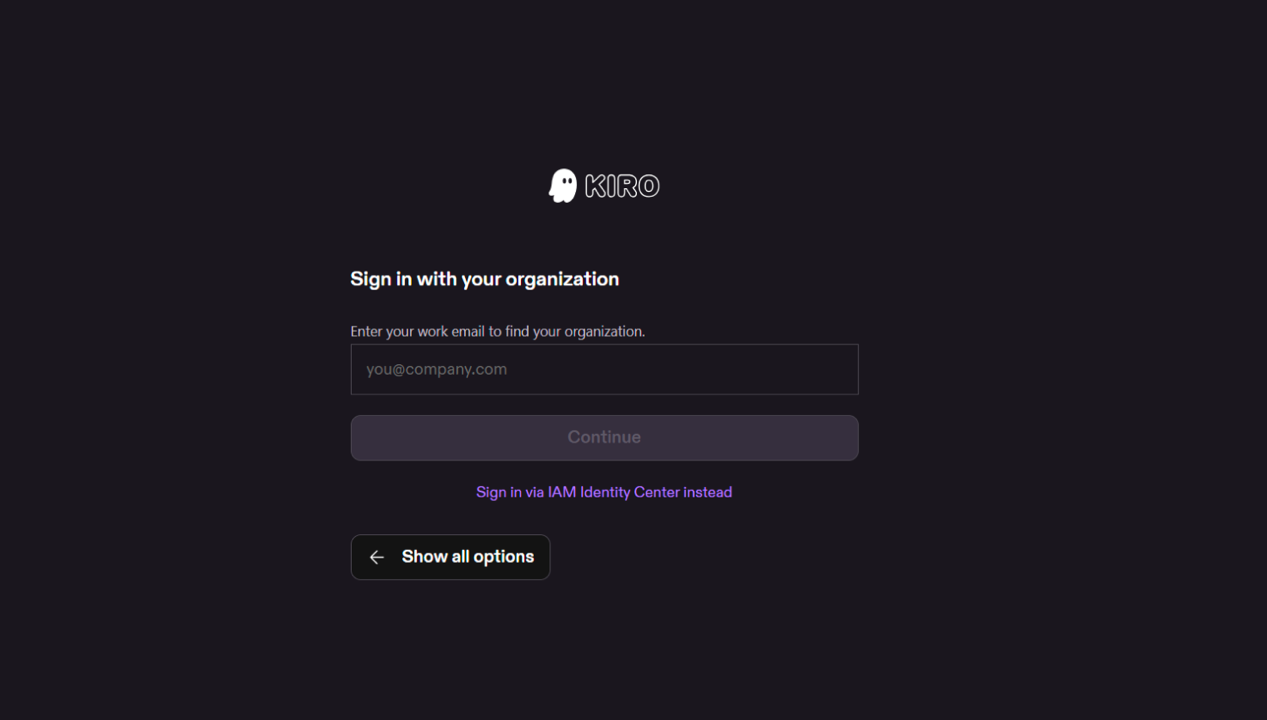 Kiro 组织登录界面